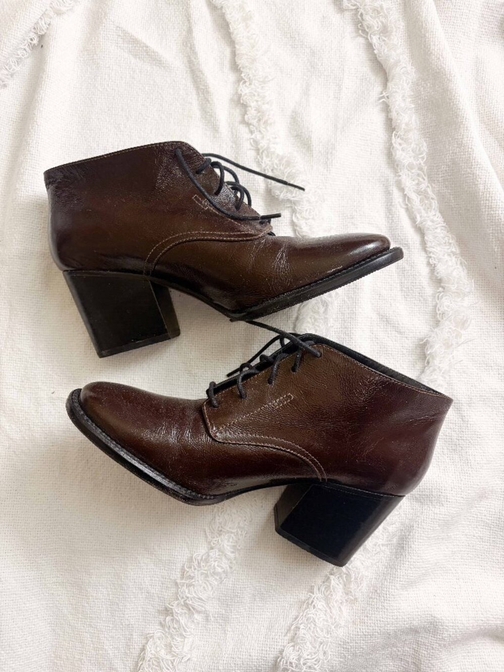 Rachel Comey Ibex Brown Patent Leather Ankle Boots 7.5